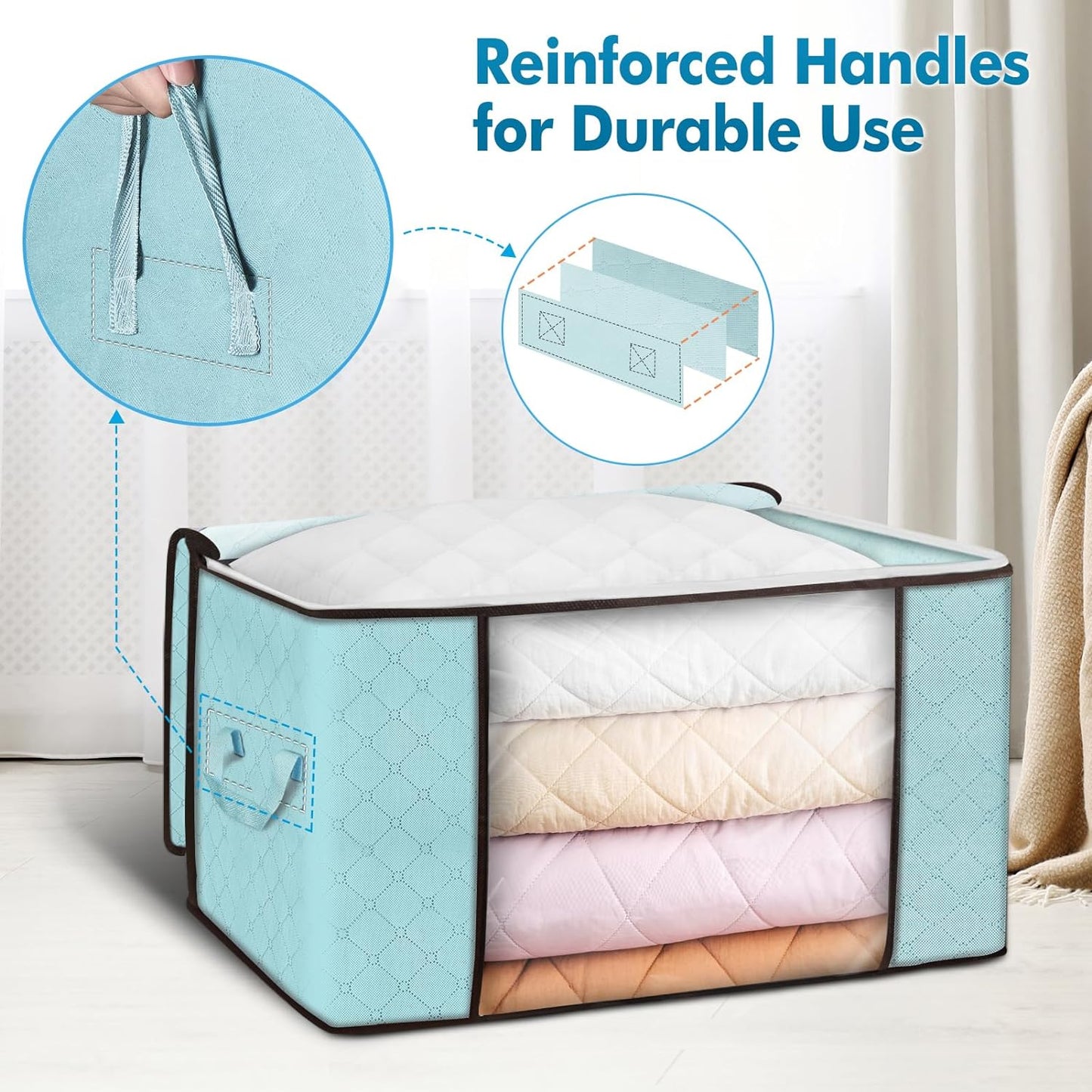 90L Large Storage Bags, 6 Pack Clothes Storage Bins Foldable Closet Organizers Storage Containers with Reinforced Handle for Clothing, Blanket, Comforters, Bed Sheets, Pillows and Toys (Gray)