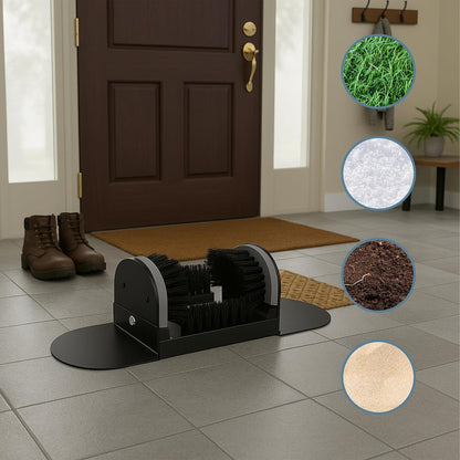 Relaxdays Shoe Scraper with All-Round Brushes, Outdoor Doormat, Heavy Duty Bristles, Floor Mounting, Black/Grey
