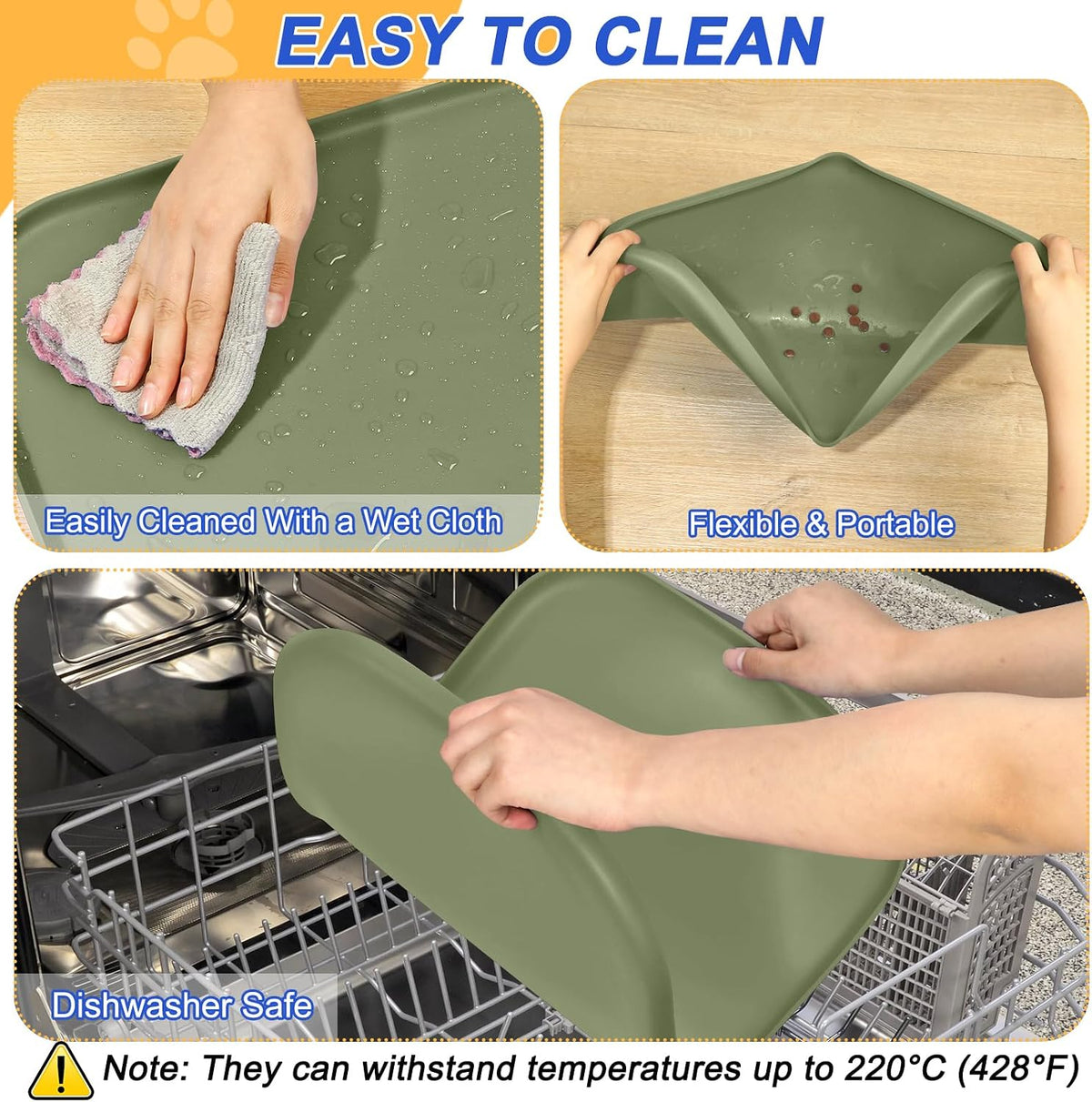 SMILOOL Silicone Pet Food Mat with Raised Edge for Food and Water Bowl, Dog Feeding Mats, Cat Food Trays for Floor Waterproof, Rubber Tray for Dogs and Cats, 19 x 12 x 0.7 Black
