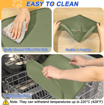 SMILOOL Silicone Pet Food Mat with Raised Edge for Food and Water Bowl, Dog Feeding Mats, Cat Food Trays for Floor Waterproof, Rubber Tray for Dogs and Cats, 19 x 12 x 0.7 Black