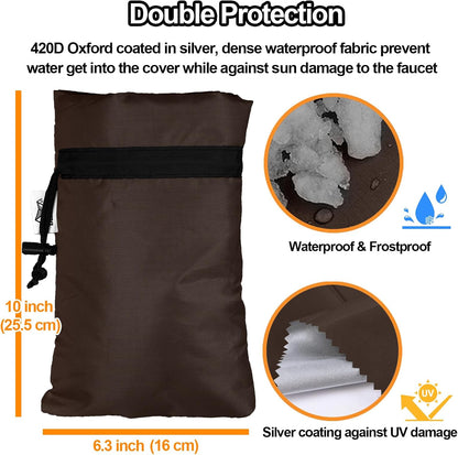 Enlarge Outdoor Faucet Cover for Winter Freeze Protection, 3M Thinsulate, 10”H x 6.3”W Hose Bib Covers for Wall Taps Outside, Waterproof & Frost Free Insulated Spigot Cover, 2 Pcs Faucet Socks - Black