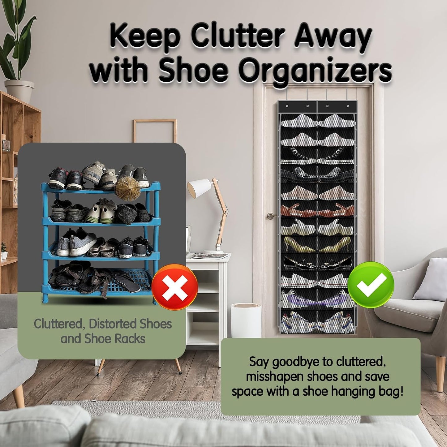 Kotkn Over The Door Shoe Organizer with 12 Large Breathable Pockets - Durable Hanging Storage for the Entire Family's Shoes (White)