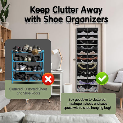 Kotkn Over The Door Shoe Organizer with 12 Large Breathable Pockets - Durable Hanging Storage for the Entire Family's Shoes (White)