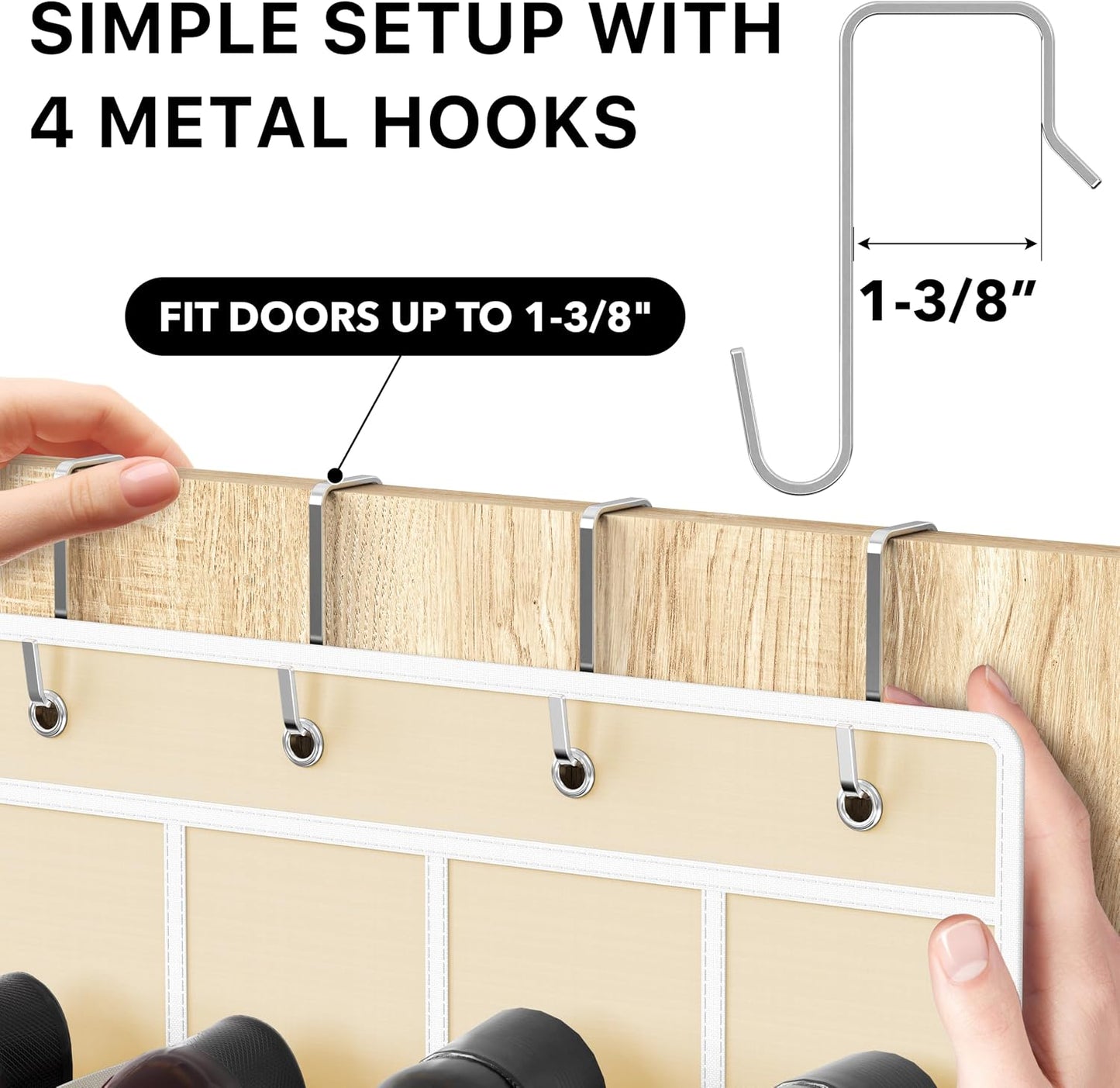 Simple Houseware 24 Pockets - Crystal Clear Over The Door Hanging Shoe Organizer, Gray (64'' x 19'')