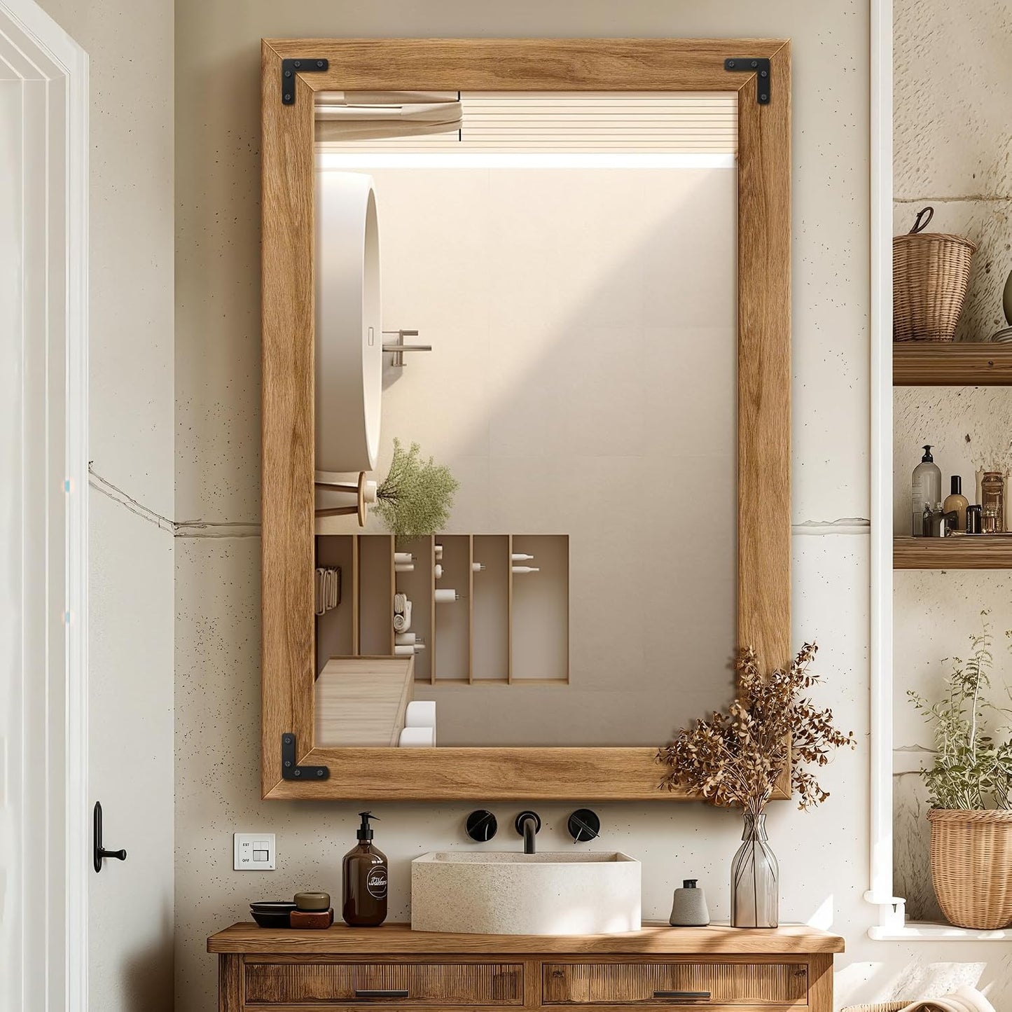 TRAHOME Full Length Mirror with Wooden Frame, 56"X22" Solid Wood Standing Floor Mirror for Farmhouse, Bathroom, Bedroom Decor, Hanging or Leaning Wall-Mounted
