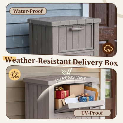 Outdoor Storage Box, 90 Gallon Package Delivery Boxes for Outside, with Lockable Secure, Deck Box Outdoor Waterproof for Entryway, Front Porch, Backyard, Garden, Patio, Lawn, Black