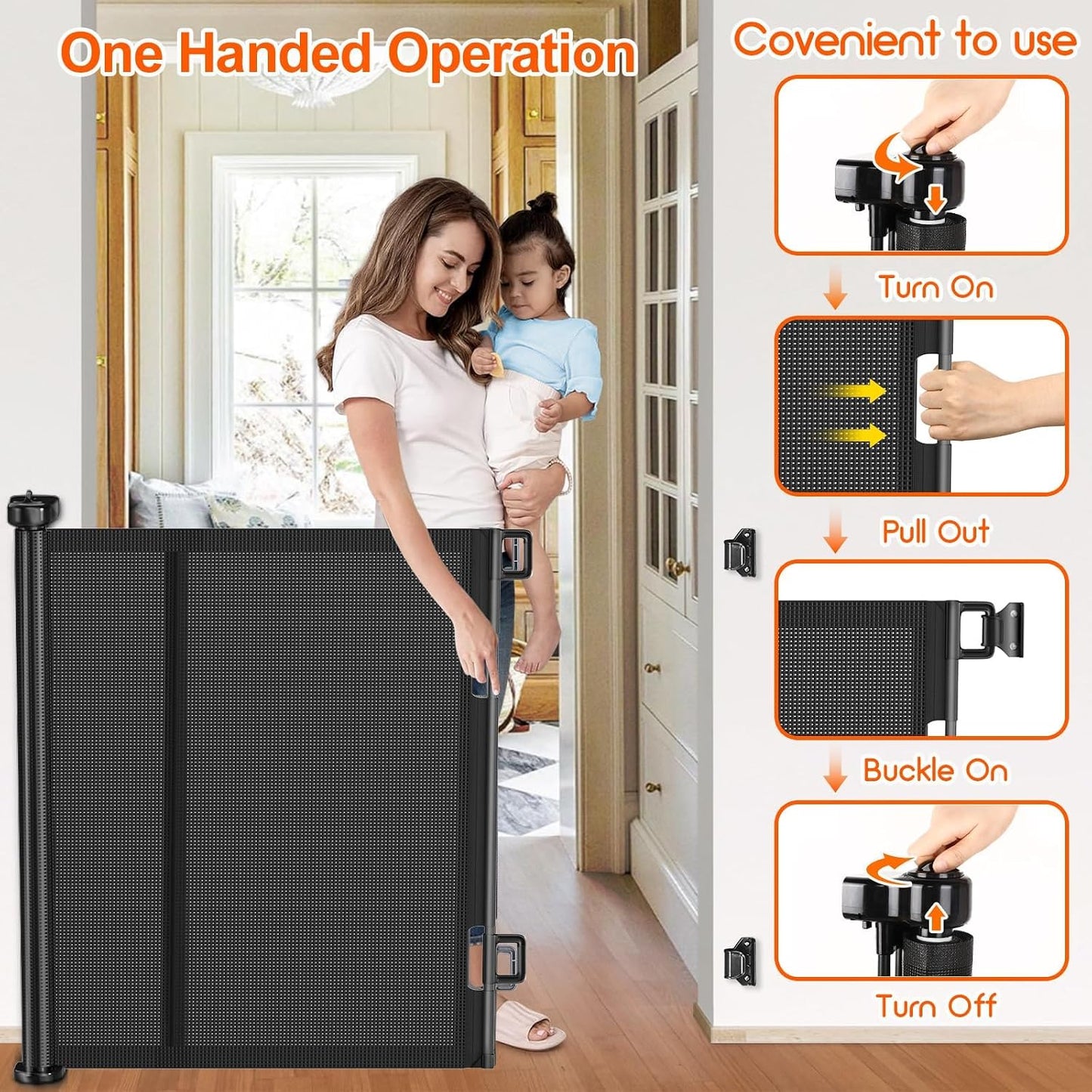 71 inch Retractable Baby Gates, EZIGO Extra Wide Baby Gate for Large Opening Extra Long Mesh Gate for Kids or Pet Dog Gate Child Safety Gate for Stairs Hallways Doorway Indoor Outdoor, Gray