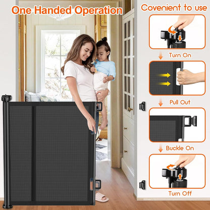 71 inch Retractable Baby Gates, EZIGO Extra Wide Baby Gate for Large Opening Extra Long Mesh Gate for Kids or Pet Dog Gate Child Safety Gate for Stairs Hallways Doorway Indoor Outdoor, Gray