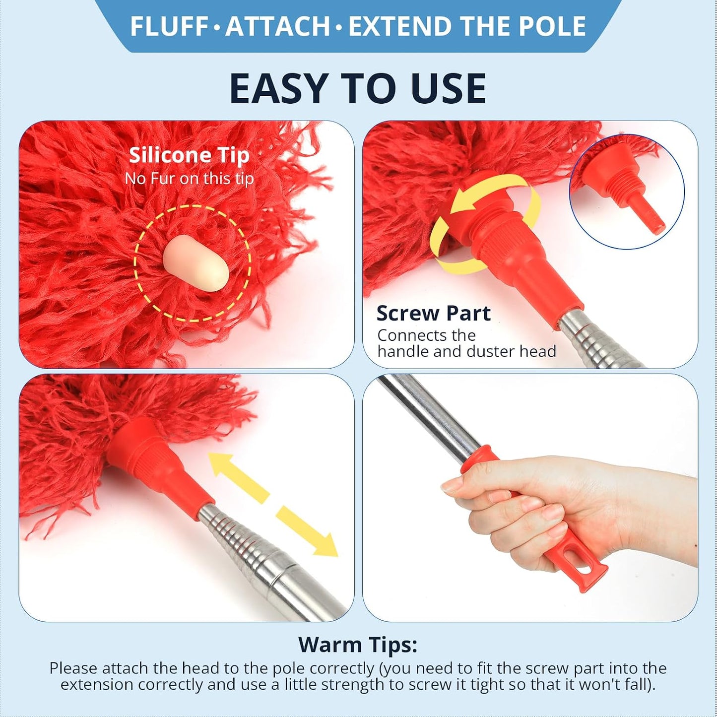 ZZ LAZYCOTTAGE Microfiber Feather Duster for High Reach, Lightweight Ceiling Fan Cleaner, 91.5" Telescopic Pole, Cobweb Duster with Extension Pole for Home & Car