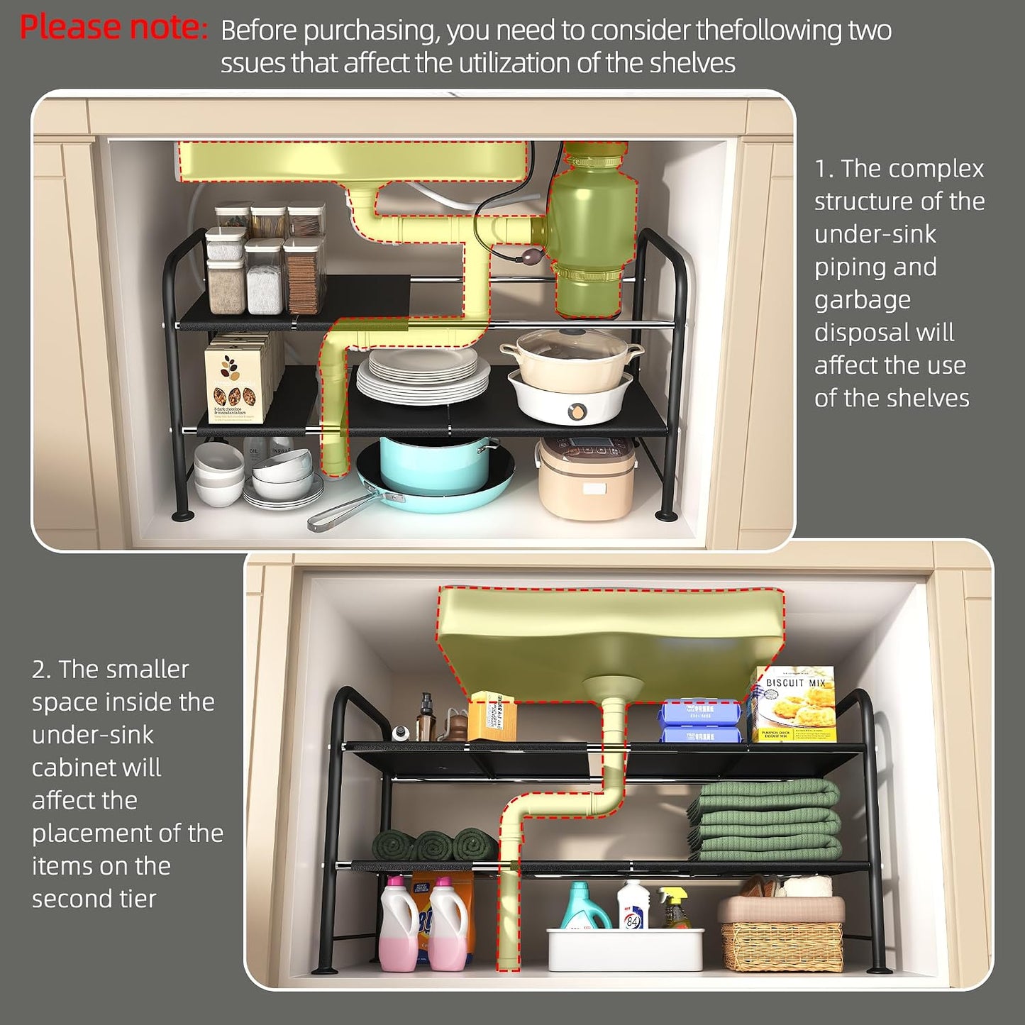 NETEL Under Sink Organizers and Storage, 2 Tier Expandable Under Cabinet Organizer Shelf with 4 Baskets and 4 Panels, Expandable Shelf for Cupboard, Kitchen, Bathroom, Shoe Storage Rack