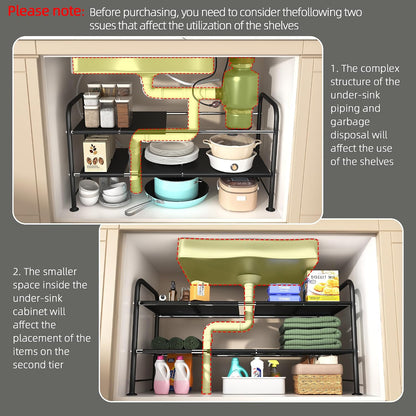 NETEL Under Sink Organizers and Storage, 2 Tier Expandable Under Cabinet Organizer Shelf with 4 Baskets and 4 Panels, Expandable Shelf for Cupboard, Kitchen, Bathroom, Shoe Storage Rack
