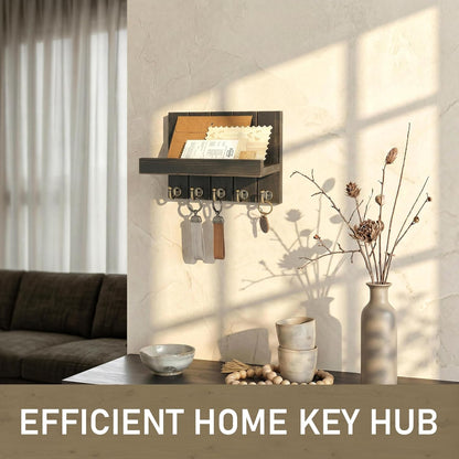 Rebee Vision Decorative Key Holder Wall Mount - Rustic Key Holder for Wall with Shelf and Mail Organizer for Living Room Decor - Home Essentials for Home Improvement (Brown, 3.54" x 10" x 7.28")