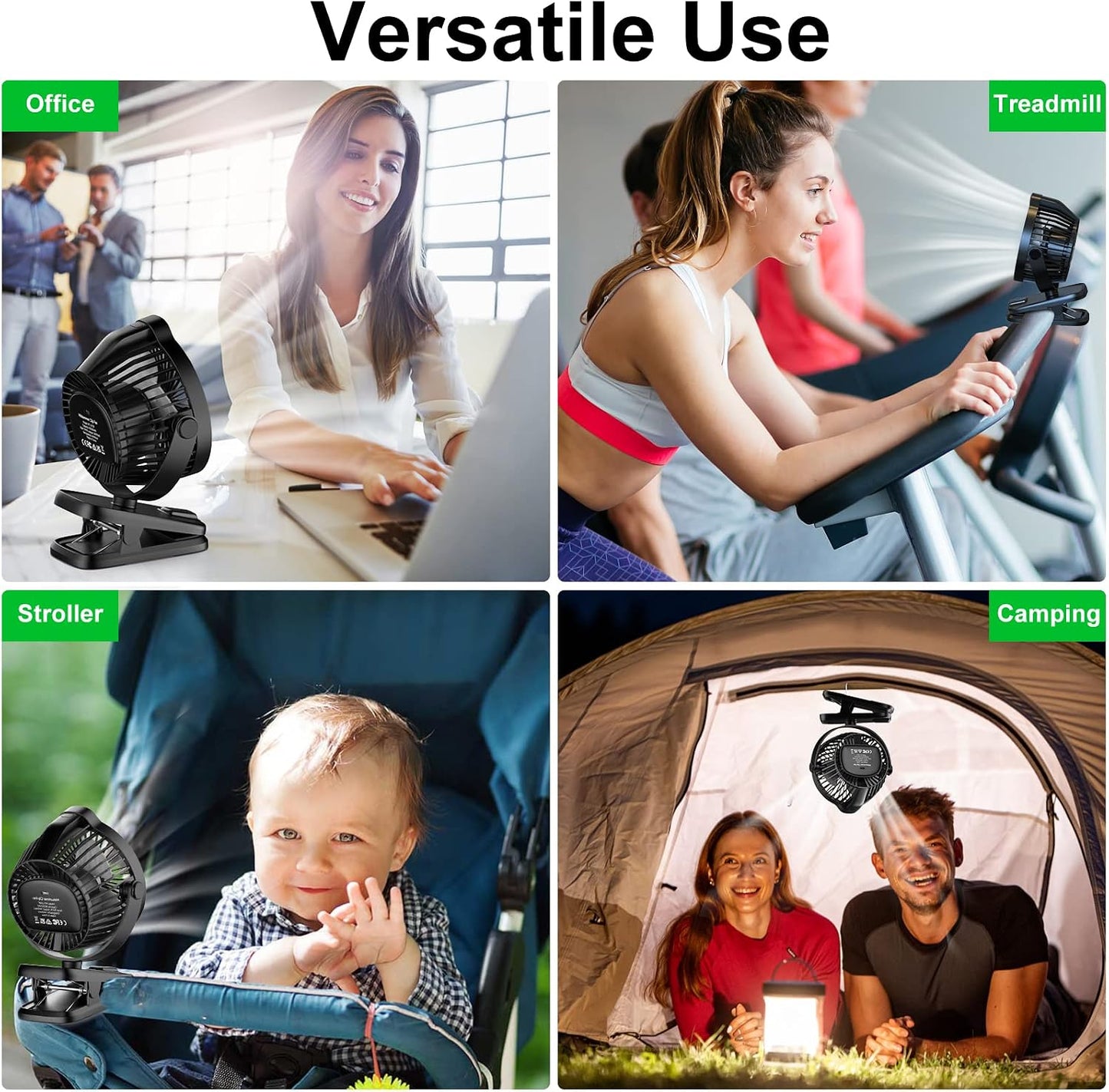 Minthouz Clip on Fan - 8000mAh USB C Rechargeable Small Fan with Battery Level Indicator, 720° Rotation Low Noise Desk Fan for Outdoor Camping/Stroller/Home/Office
