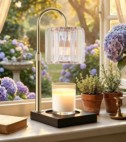 TigQiang Adjustable Height Candle Warmer Lamp, Candle Lamp Timer Dimmer 7 Levels, Compatible All Jar Candles, Top Melting, Cystal Candle Heater Lamp for Scented Wax, Elegant Home Decoration, Black