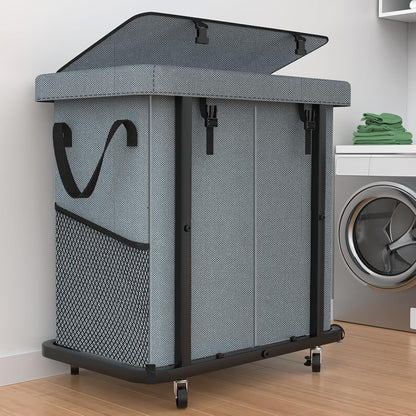 60 Gal(230L) Laundry Basket with Lid, Rolling Laundry Hamper with Wheels, Dirty Clothes Hamper with Metal Frame and Removable Bag Design, Suitable for Laundry Room, Bedroom (Black, 3 Section 230L)
