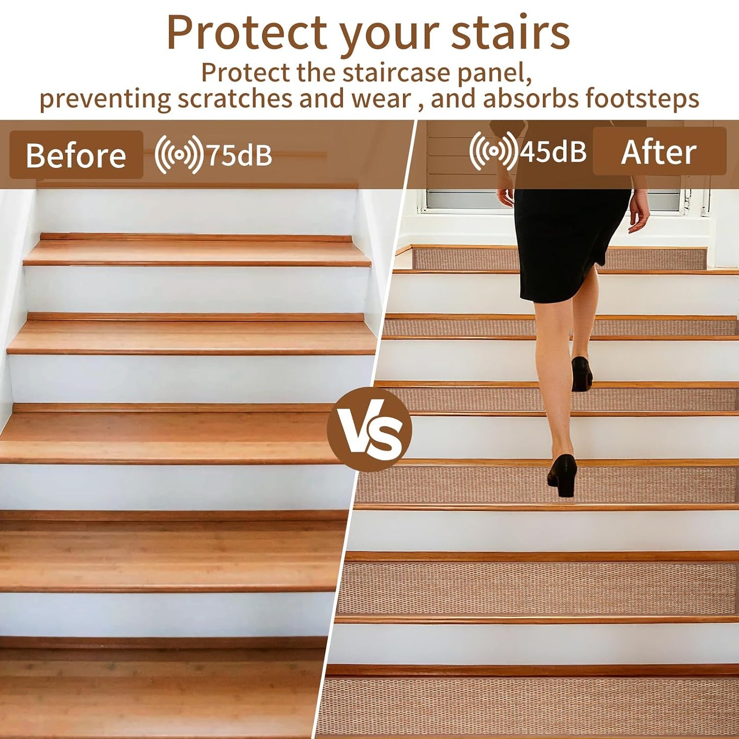 Carpet Stairs Runner for Wood Stairs, 30"x 30",Reusable Washable Self-Stick Stair Treads, for Indoor Steps, Non Slip for Kids Elders and Pets Stair Mats Residue Free, Beige 1-Pack