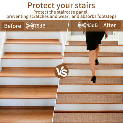 Carpet Stairs Runner for Wood Stairs, 30"x 30",Reusable Washable Self-Stick Stair Treads, for Indoor Steps, Non Slip for Kids Elders and Pets Stair Mats Residue Free, Beige 1-Pack