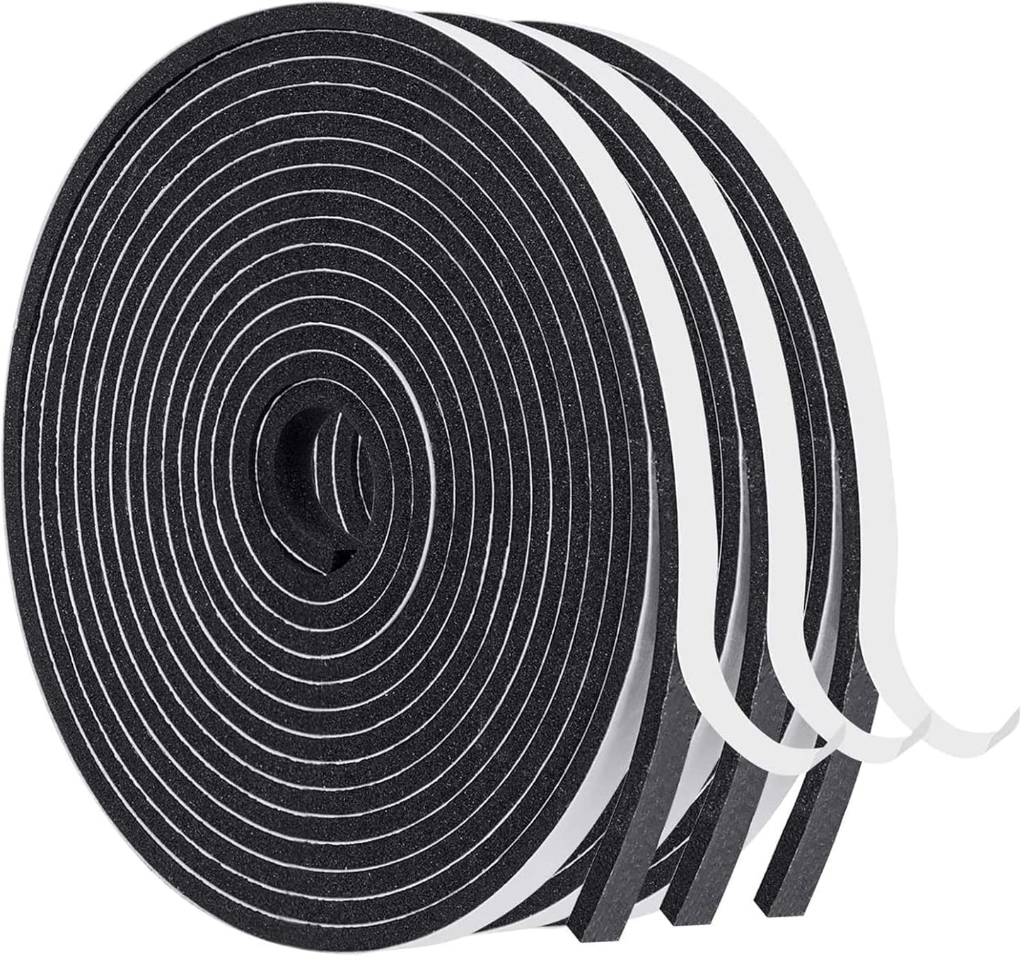 MAGZO Weather Stripping Door Seal, 1/2 Inch Wide X 1/8 Inch Thick Adhesive Foam Tape Soundproof Weatherstripping for Windows, 3 Rolls Total 50FT Black