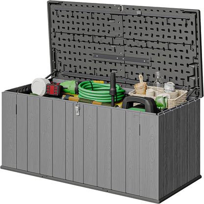 AOXUN Horizontal Storage Sheds 21 Cu.ft, HDPE Outdoor Storage Box 160 Gallon, Waterproof Lockable Resin Deck Box with Spring-Assisted Lid, Patio Storage for Garden, Pool, Cushions, Tools, White