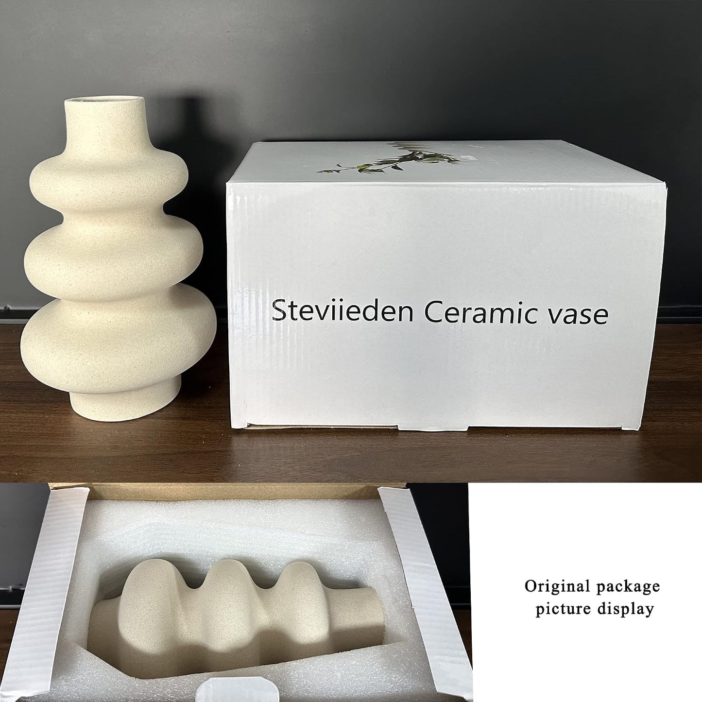 Steviieden Ceramic Vases Set 2, Modern Home Decor,Off White Round Vases,Modern Dried Flower Vases, Boho Home Decor for Centerpieces Wedding Dinner Table Party Living Room Office Bedroom