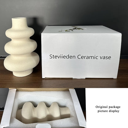 Steviieden Ceramic Vases Set 2, Modern Home Decor,Off White Round Vases,Modern Dried Flower Vases, Boho Home Decor for Centerpieces Wedding Dinner Table Party Living Room Office Bedroom