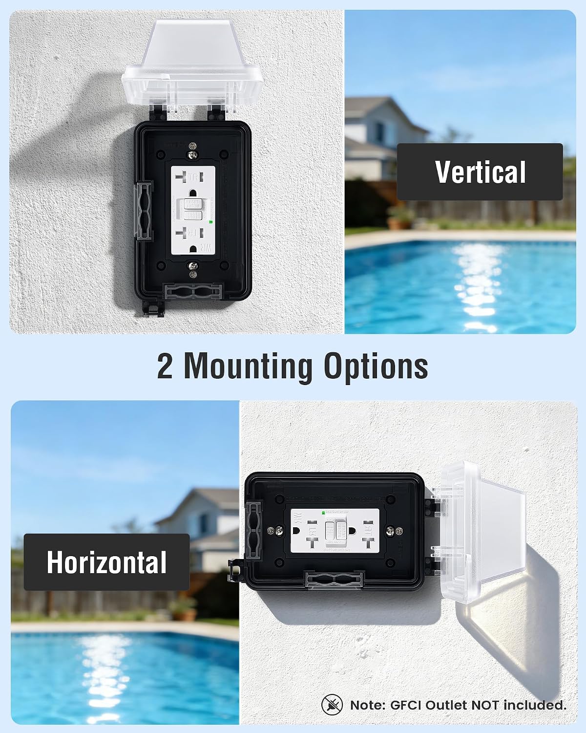 SURAIELEC Outdoor in-Use Outlet Cover, 1-Gang Weatherproof PC Receptacle Cover, Extra-Duty, Horizontal/Vertical Mount, Compatible with GFCI, Duplex Outlets and Switches for Outdoor Use, Black, 1-Pack