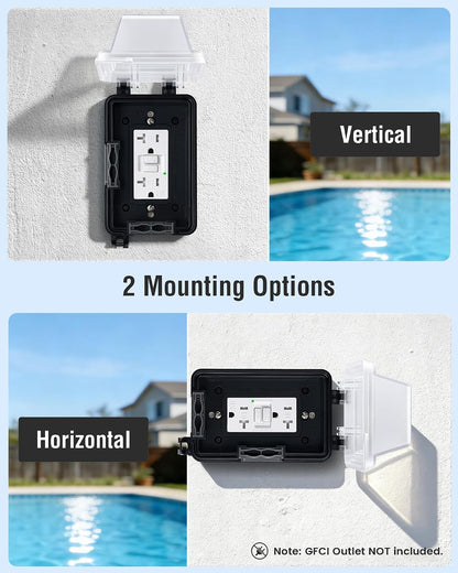 SURAIELEC Outdoor in-Use Outlet Cover, 1-Gang Weatherproof PC Receptacle Cover, Extra-Duty, Horizontal/Vertical Mount, Compatible with GFCI, Duplex Outlets and Switches for Outdoor Use, Black, 1-Pack
