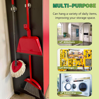 ULIBERMAGNET Magnetic Mop Broom Holder,Heavy Duty Movable Magnetic Broom Holder Rack,Anti-slip Wall Mounted Utility Storage Mop Shovel Hanger for Garage, Kitchen, Laundry, Garden(3 Racks / 4 Hooks)