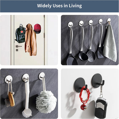 Rise age Adhesive Hooks Heavy Duty Waterproof in Shower Hooks for Hanging Loofah, Towels, Clothes, Robes for Bathroom Removable Adhesive Wall Hooks Door Hook Stainless Steel Black Stick on Hooks 4 Pcs