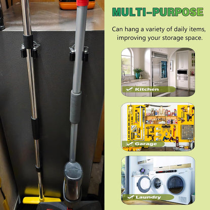 ULIBERMAGNET Magnetic Mop Broom Holder,Heavy Duty Movable Magnetic Broom Holder Rack,Anti-slip Wall Mounted Utility Storage Mop Shovel Hanger for Garage, Kitchen, Laundry, Garden(3 Racks / 4 Hooks)