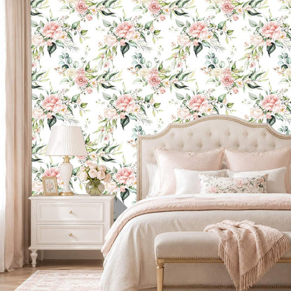 Pink Floral Peel and Stick Wallpaper Self Adhesive Removable Thick Vinyl Watercolor Botanical Flower Accent Wall for Bedroom Bathroom Living Room Renter Friendly 17.7" x 118"