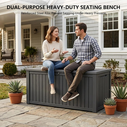Outdoor Storage Box, 320 Gallon Waterproof Deck Box [Upgraded 3.0], Dual Gas-Spring Ultimate Resin Organizer for King Cushions, Heavy-Duty Lockable Estate Storage Bench, Backyard BBQ, Black