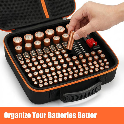 Battery Storage Organiser Case, Battery Storage Box Holds 126+ Batteries Various Sizes AA AAA C D 9V LR44 CR2032 with BT168 Tester, Portable Batteries Storage Box for Home, Travel(Not Included)