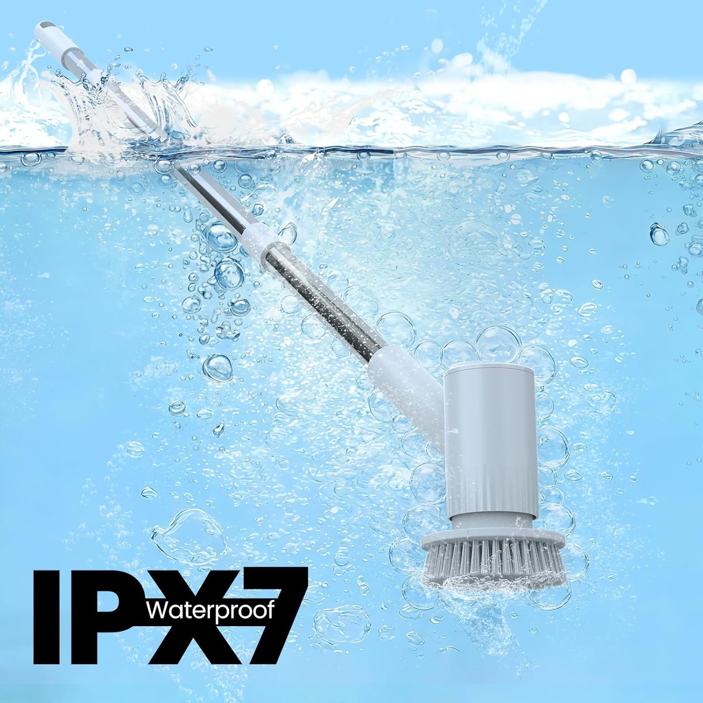 Electric Spin Scrubber, 4500mAh Cordless Cleaning Brush, 6 Brush Heads, Touch Control, 47" Adjustable Handle Relieves Back Pain, IPX7 Waterproof Power Scrubber for Bathroom Shower Floor Tile Bathtub.