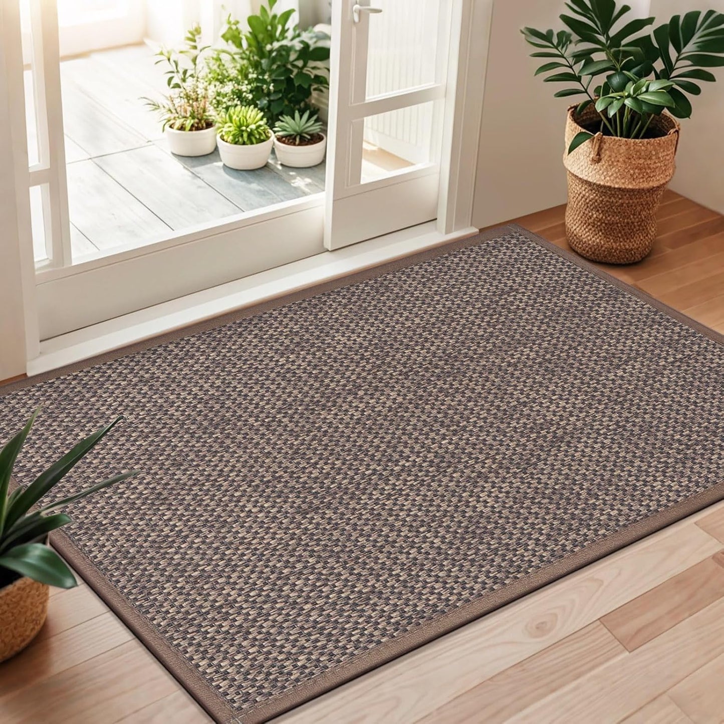 LEKEEPGO Door Mat 17"x29", Non Slip Door Mat Indoor Entrance, Rubber Backing Indoor Door mats Washable Absorbent Low-Profile Doormat Front Entryway Entry Resist Dirt Inside Door Mats, Khaki