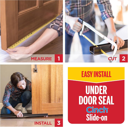 M-D Building Products Vinyl Cinch U-Shape Door Bottom Seal, Slide-On Weatherstripping Draft Stopper, Easy to Install, Fits 36” x 1-3/4” Doors, Fills 3/8”- 3/4” Gaps, 43337, Brown