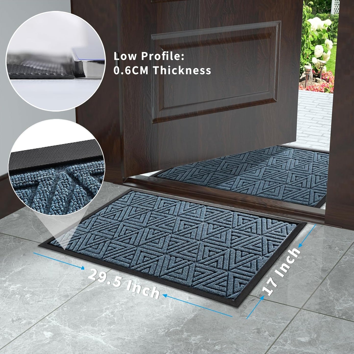 Yimobra Front Door Mat Outside Entrance 29.5x17, Waterproof Heavy Duty Outdoor Mats for Front Door, Non Slip Rubber Entry Mat for Garage Patio Indoor, Grey