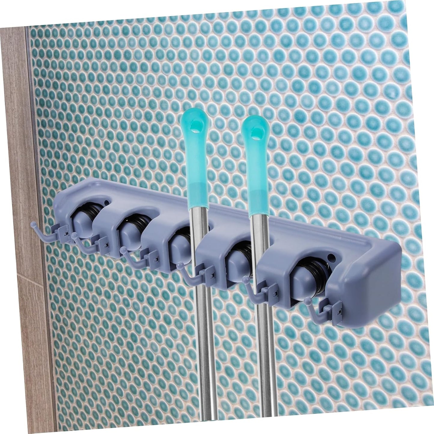 Garneck 5-slot 6-hook Wall Mount Broom Organizer Grey Abs Plastic Mop Holder Easy Install and Sturdy Friction Design