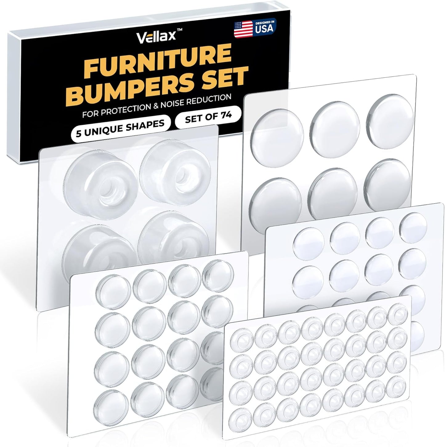 128 Clear Cabinet Bumper Pads – Self-Adhesive Silicone Set with 5 Unique Shapes for Doors, Drawers & Furniture – Premium Sound Dampening Pads for Surface Protection