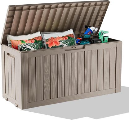 PatioZen 50 Gallon Deck Box Outdoor, Weatherproof Resin Patio Storage Box, Waterproof Outdoor Storage Boxes with Lid Lockable for Cushions, Garden Tools,Grey