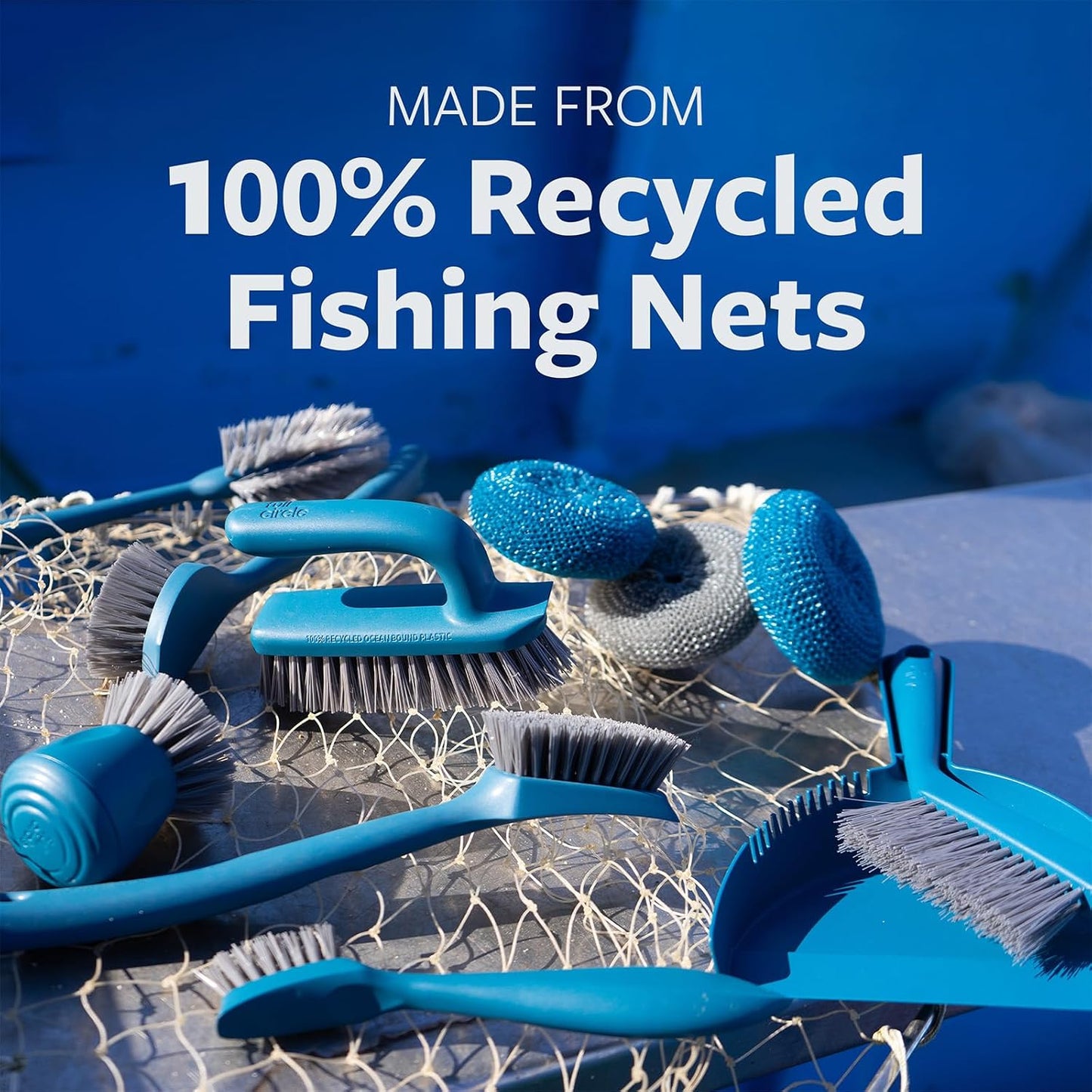 Full Circle Clean Ocean, Heavy Duty Dish Brush, Tough Bristles and Built-in Scraper, Perfect for Cast Iron, Sustainably Made 100% From Recycled Ghost Fishing Nets