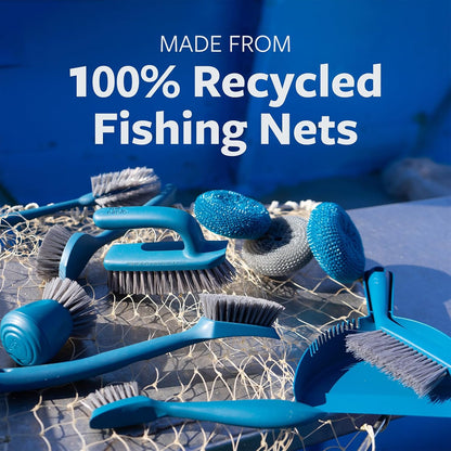 Full Circle Clean Ocean, Heavy Duty Dish Brush, Tough Bristles and Built-in Scraper, Perfect for Cast Iron, Sustainably Made 100% From Recycled Ghost Fishing Nets