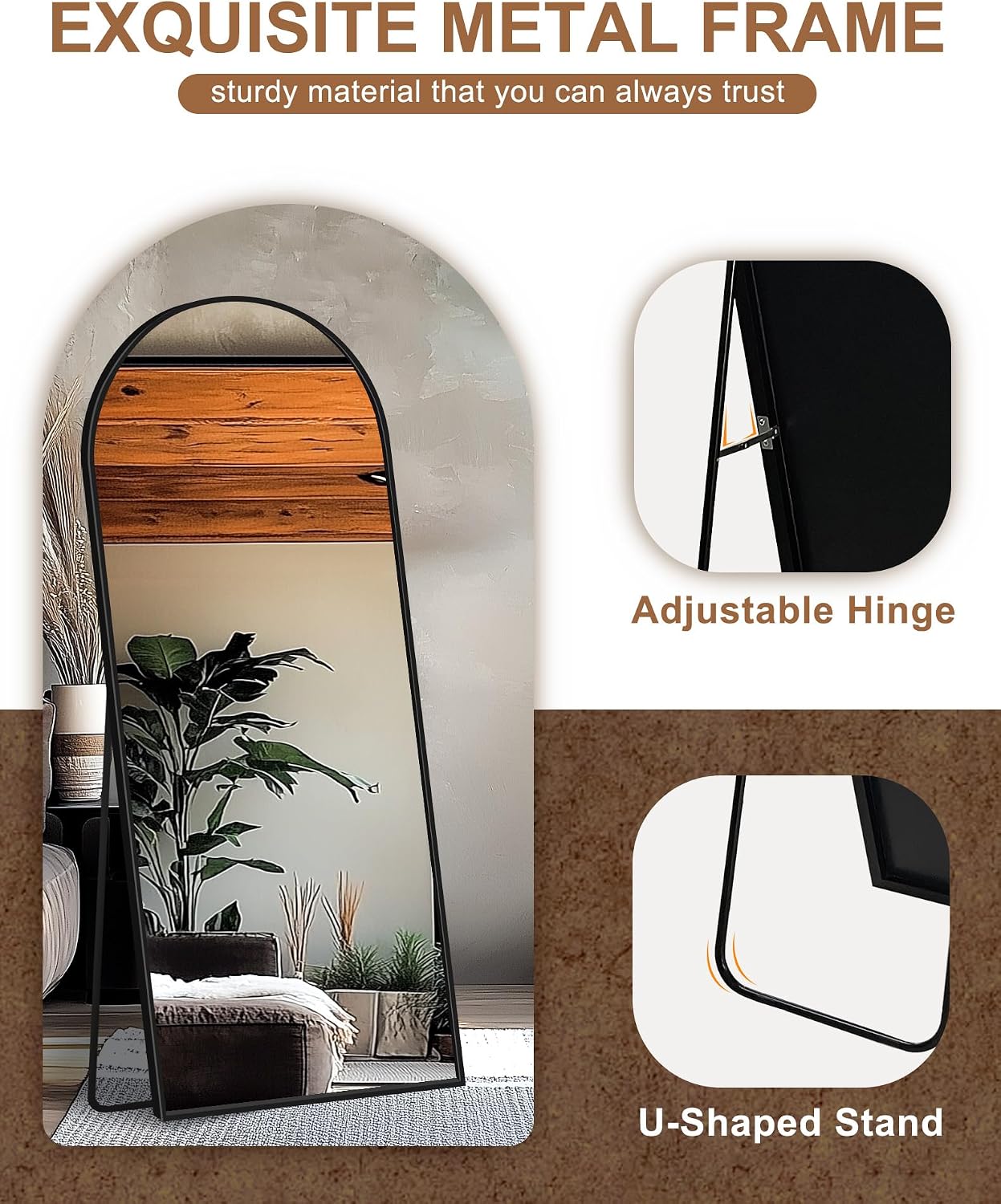 Delma Arched Mirror Full Length,Standing Mirror Full Body,Large Floor with Stand for Wall Entryway Door Bedroom Bathroom Living Room