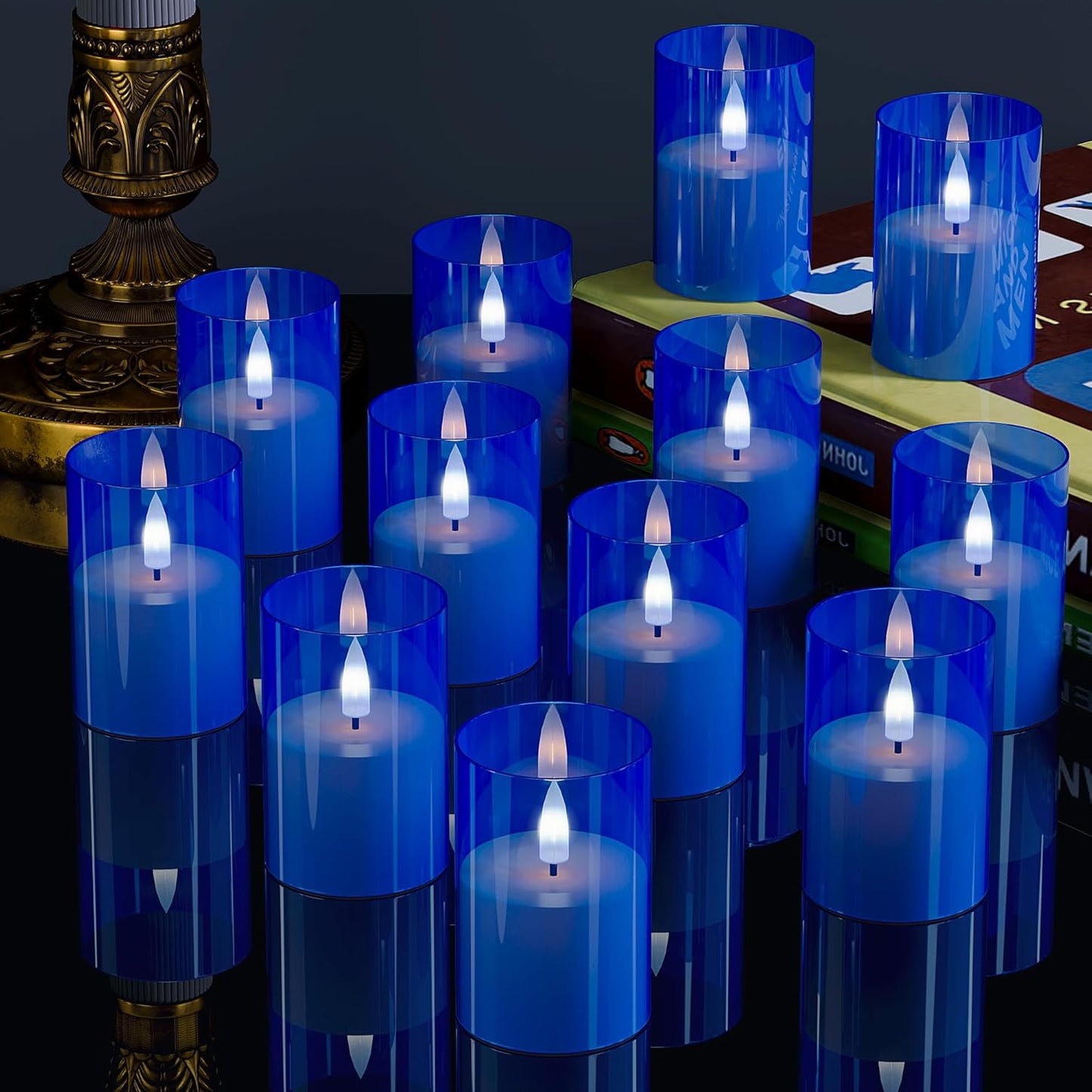 VIODAIM 12Pack Flickering Flameless LED Candles with Remote & Timer, Battery Powered - Small Pillar & Votive, Clear (2"X3")
