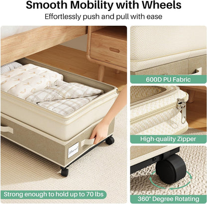 Kitstorack Under Bed Storage with Wheels 2Pack Height-adjustable Under Bed Storage Containers,Under Bed Shoe Storage Organizer with Clear Window&Label, Suitable for Clothes Storage, Gray