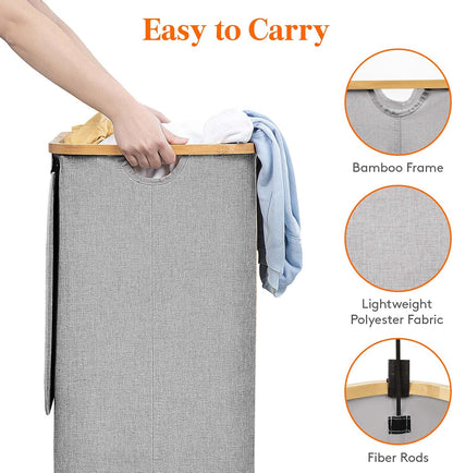 Lifewit 120L Laundry Basket with Lid, Clothes Hampers for Laundry with Bamboo Handles and 2 Removable Bag, Large Foldable Laundry Hamper for Bedroom, Bathroom, Dorm, Laundry Room, Beige