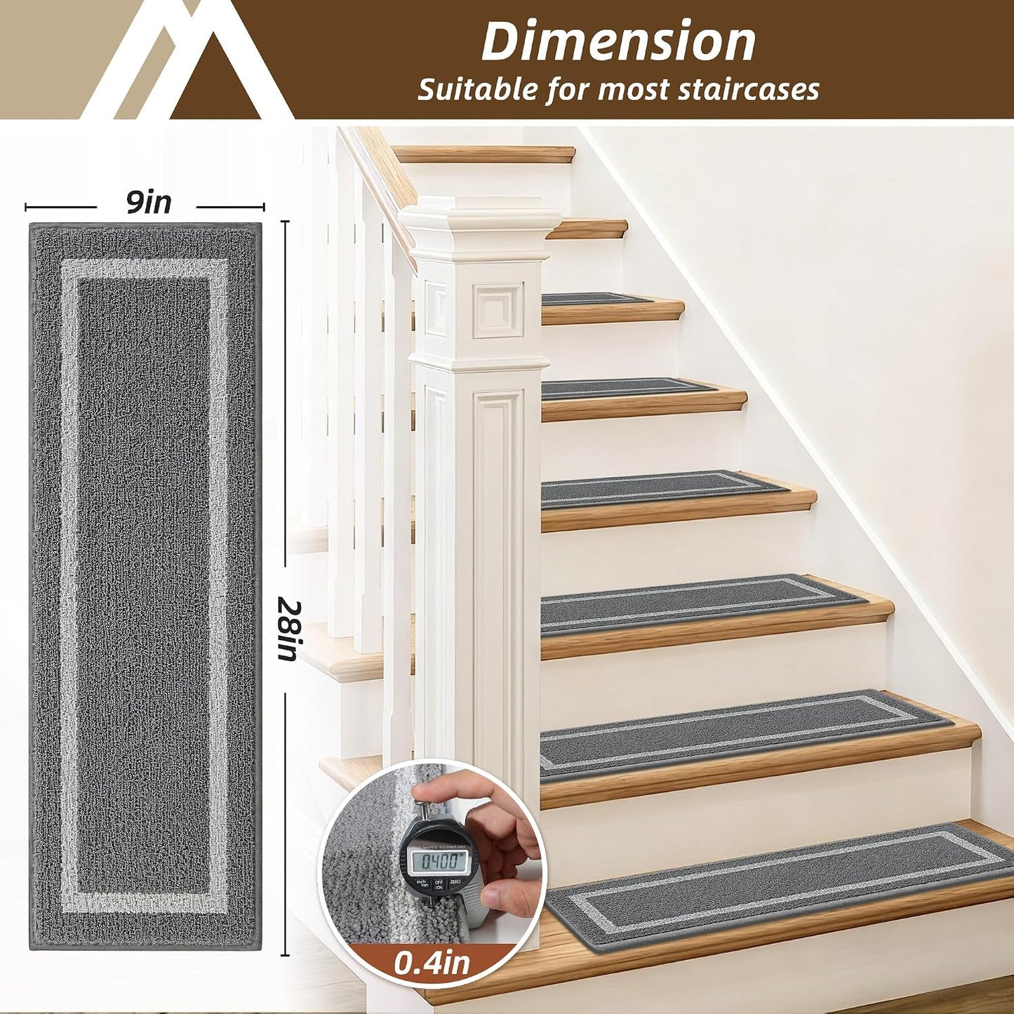 COSY HOMEER Soft Stair Treads Non-Slip Carpet Mat 28inX9in Indoor Stair Runners for Wooden Steps, Stair Rugs for Kids and Dogs, 100% Polyester TPE Backing 4pcs, Grey