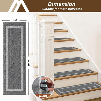 COSY HOMEER Soft Stair Treads Non-Slip Carpet Mat 28inX9in Indoor Stair Runners for Wooden Steps, Stair Rugs for Kids and Dogs, 100% Polyester TPE Backing 4pcs, Grey