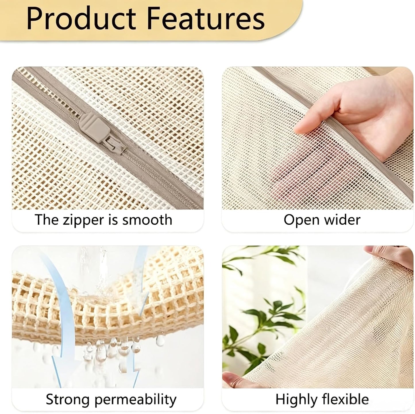 6-Pack Laundry Bags, Durable Cotton Mesh with Sturdy Zipper, Breathable Mesh Fabric, Ideal for Washing Underwear, Pants, Shoes, Socks and Delicate Garments