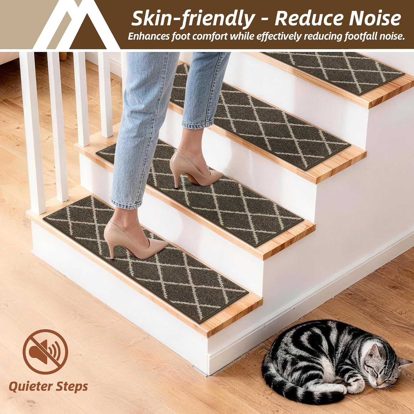 COSY HOMEER Carpet Stair Treads for Wooden Steps Non-Slip Indoor,4pcs, Navy | Peel and Stick,Reusable Adhesive,Residue Free,Washable,Pet Friendly,Soft Stair Runner for Kids,Elders,Multi-Surface Use